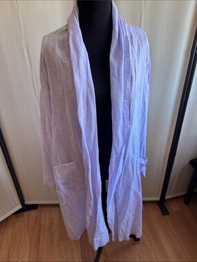 Lavender Open Front Long Cardigan with Pockets